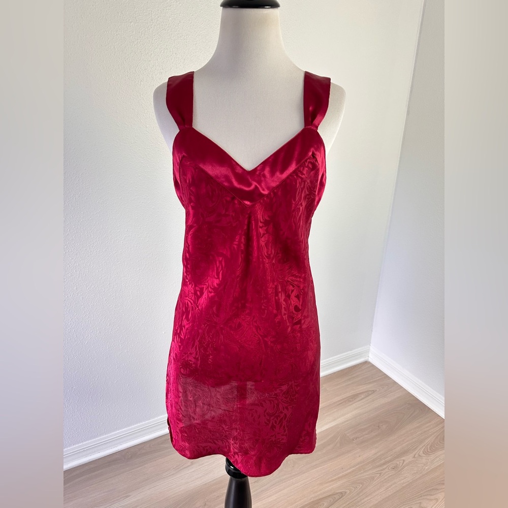 Vintage Hana Sung Wine Red Satin Mini Slip Dress Small S 90s Y2K
